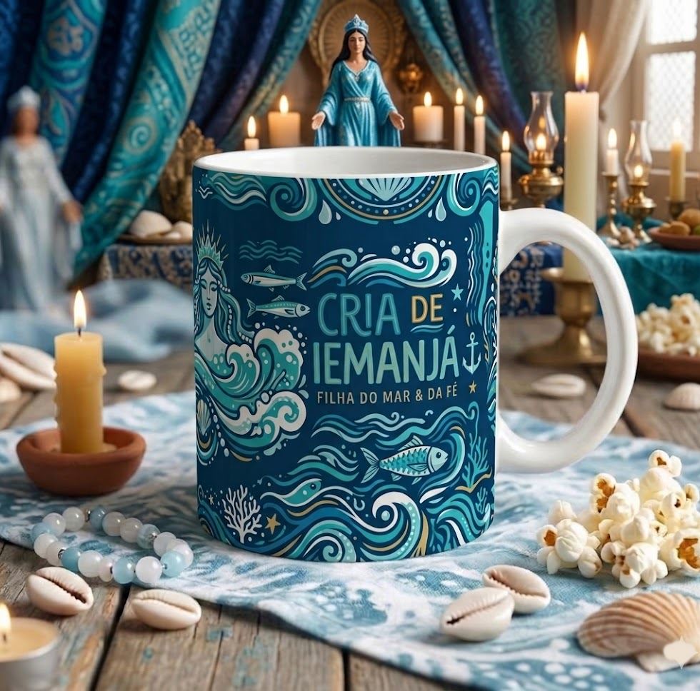 Caneca Cria de Iemanjá | Filha do Mar e da Fé | Cerâmica Premium AAA