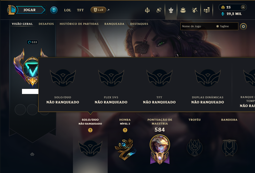 Unranked com TODOS os Champs e 305 Skins ( ADC / JG ) - ( Nivel 533 )
