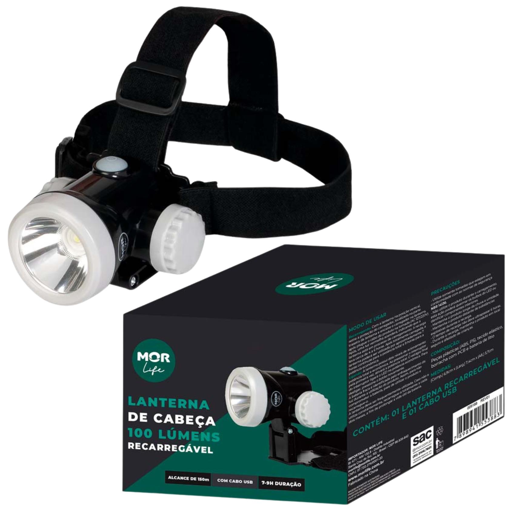 Lanterna Cabeça Mor Recarregável 100 Lúmens Original LED