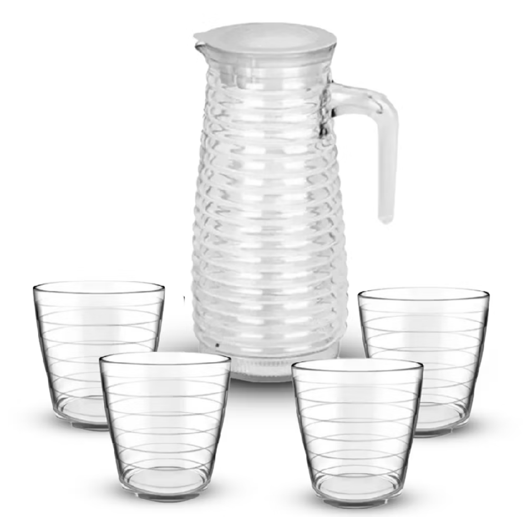 Kit Jarra 900ml com 4 Copos 250ml | Conjunto para Suco, Água ou Drinks - Ideal para Casa e Presentes