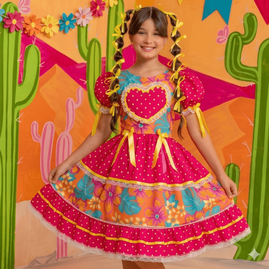 Vestido Festa Junina Luxo Xodó Laranja