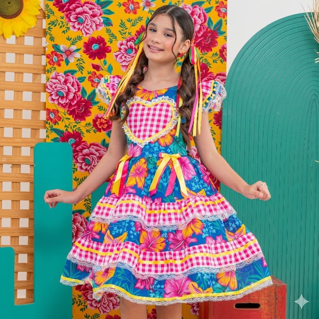 Vestido Festa Junina Luxo Carolina Azul Marinho