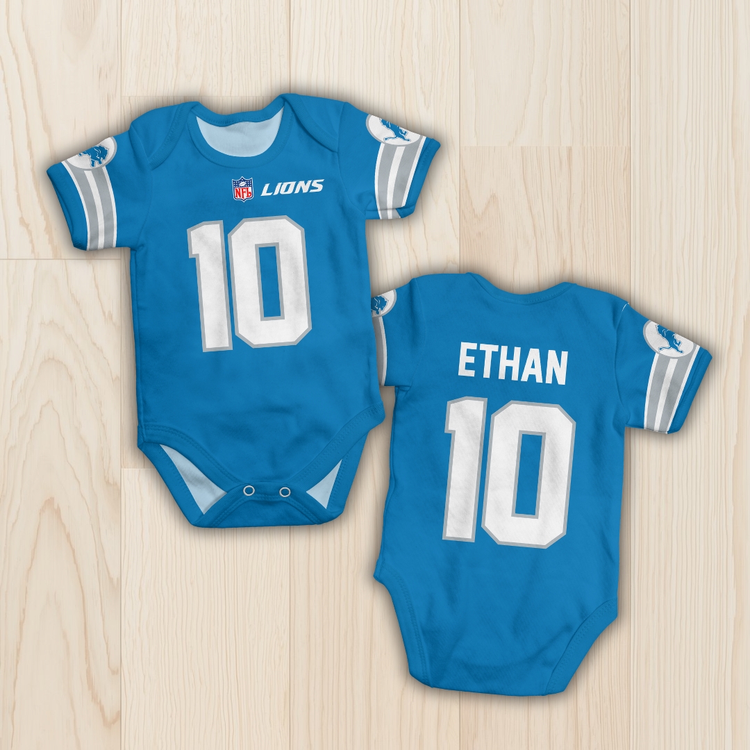 Body de bebê - NFL - Detroit Lions - Azul - Personalizado com nome e número