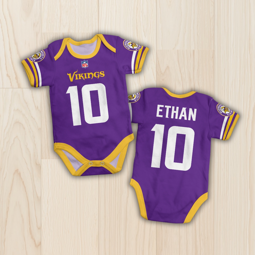 Body de bebê - NFL - Minnesota Vikings - Roxo - Personalizado com nome e número