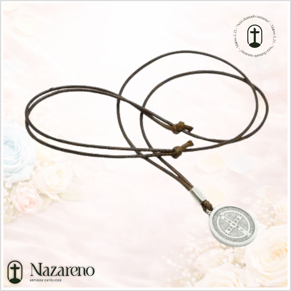 Cordão Regulável Medalha de São Bento Prata Velha