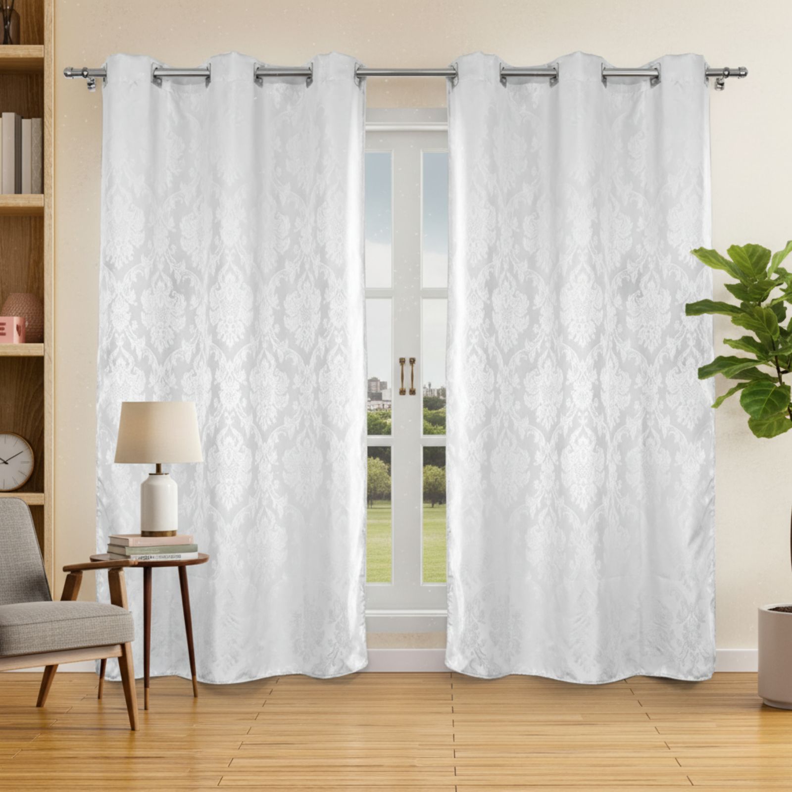 Cortina Jacquard Tecido Sala Quarto 2m x 1,80m Com Ilhós Janela Porta Interna Cromado Semi-Blackout
