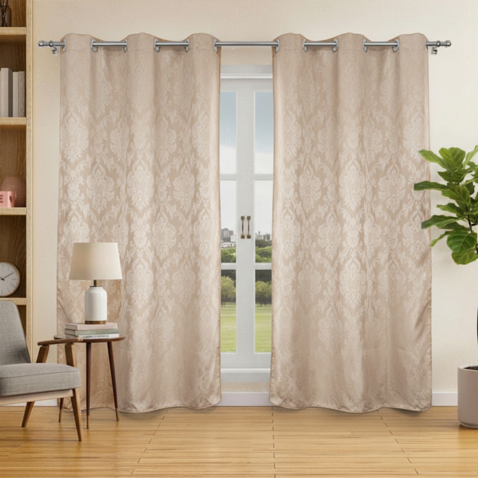 Cortina Jacquard Tecido Sala Quarto 3m x 2,80m Com Ilhós Janela Porta Interna Cromado Semi-Blackout