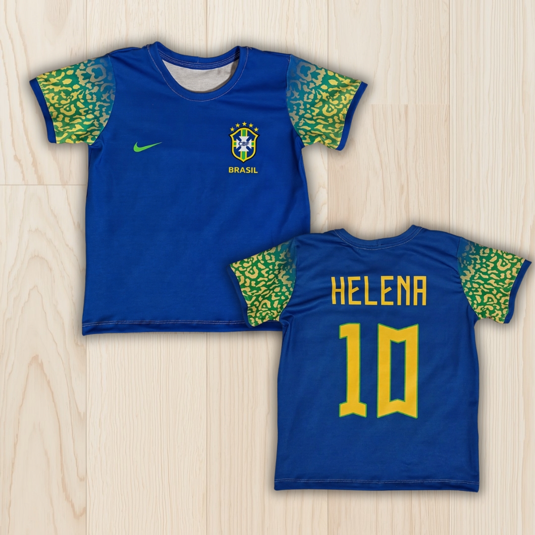 Camiseta infantil Personalizada - Seleção Brasileira - Oncinha Azul