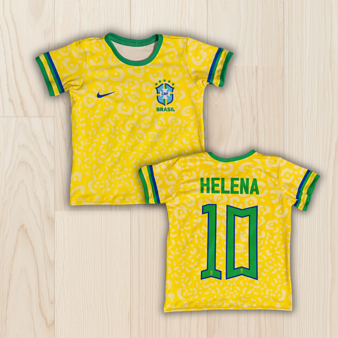 Camiseta infantil Personalizada - Seleção Brasileira - Oncinha Amarela
