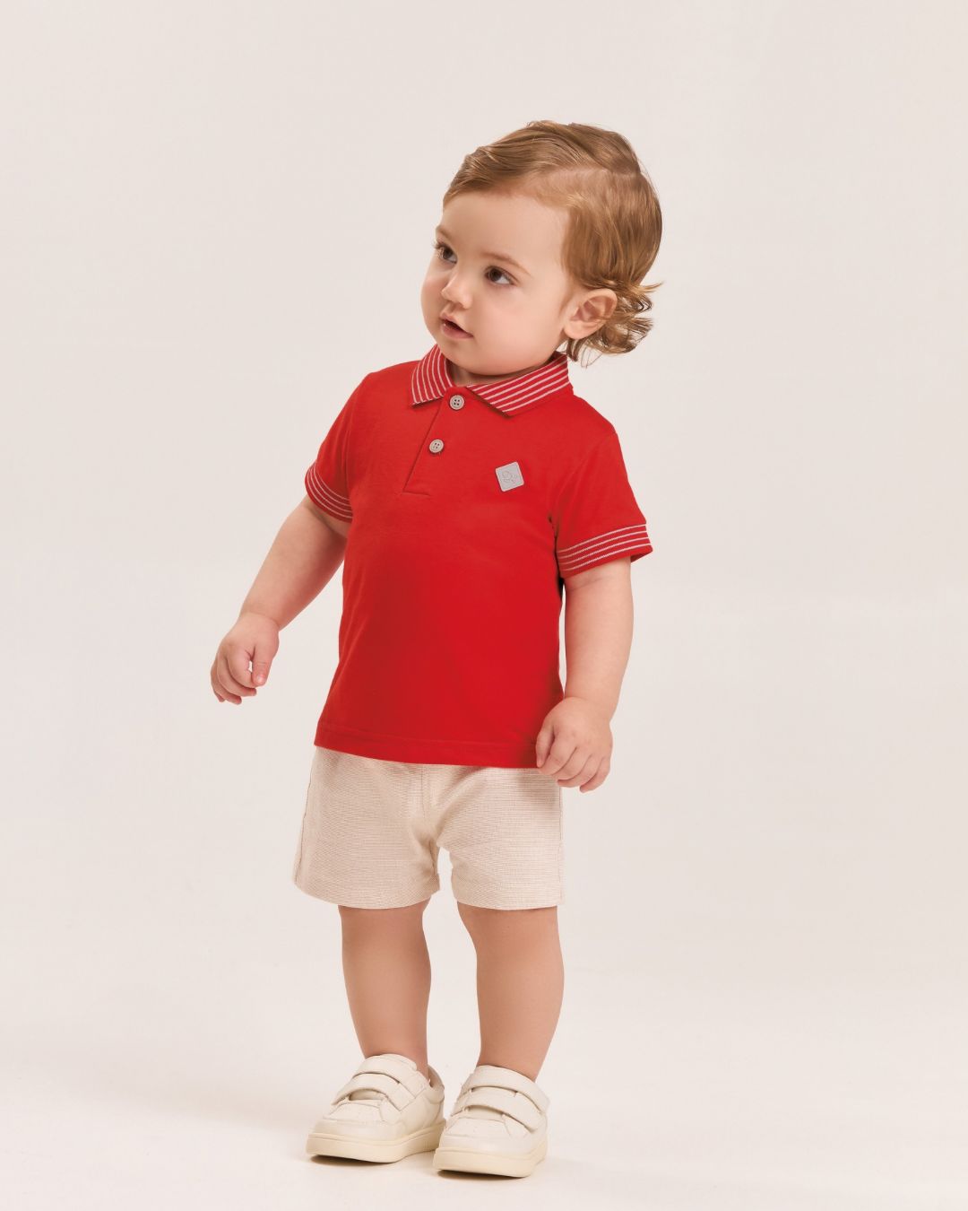 conjunto camisa polo malha + bermuda tecido c/ elastano