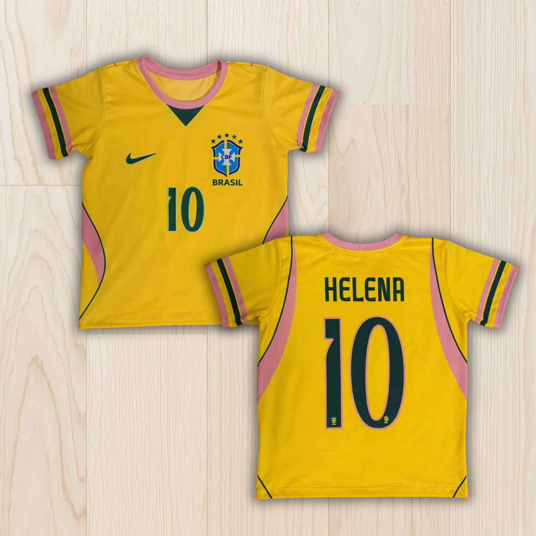 Camiseta infantil Personalizada - Seleção Brasileira - Detalhes em Rosa