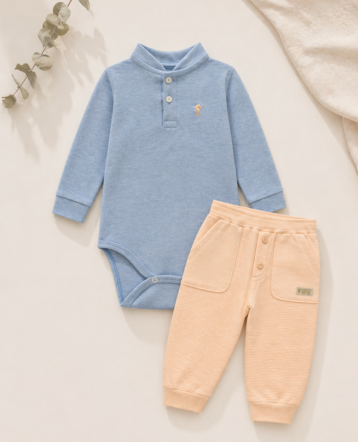 Conjunto Body Manga longa azul e calça