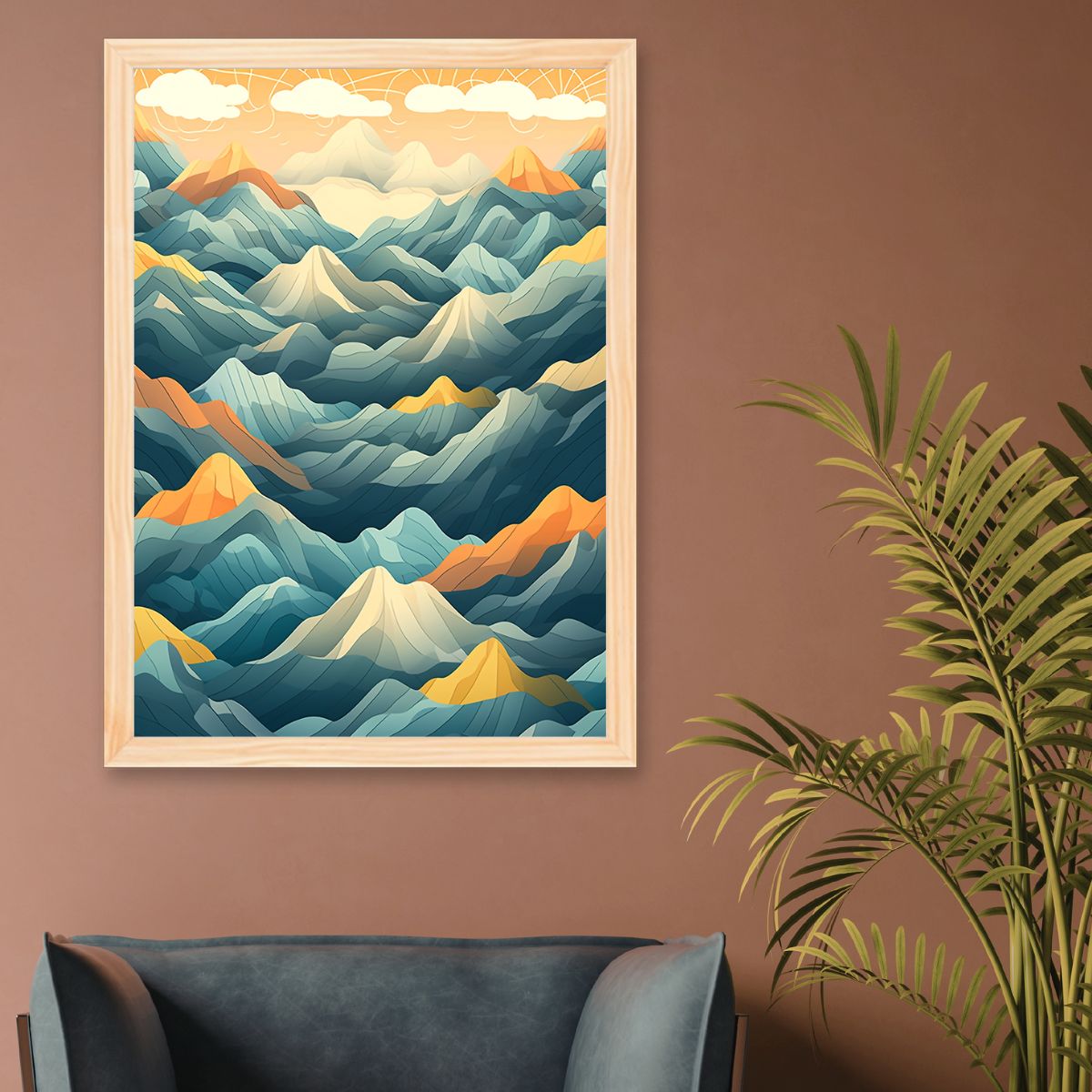 Quadro Decorativo A3 Abstrato Montanhas Moldura Tradicional Natural
