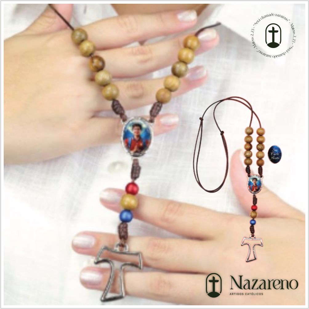 Cordão Colar São Carlo Acutis Imbuia Níquel Cordão Marrom