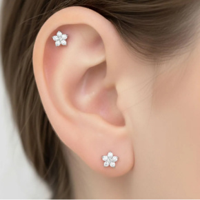Piercing Labret Titânio G23 Mini Flor com Zircônias Natural e Dourado