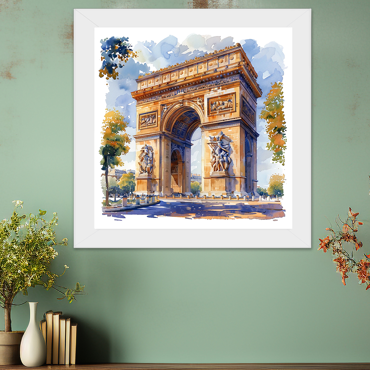 Quadro Decorativo Quadrado 30x30 cm Paisagens do Mundo Moldura Tradicional Branca