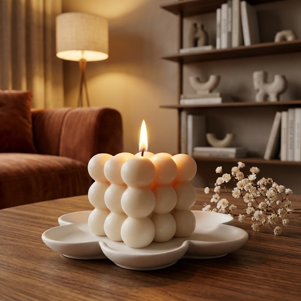 Vela Bubble Artesanal em Cera de Coco - Design Escultural e Vegano