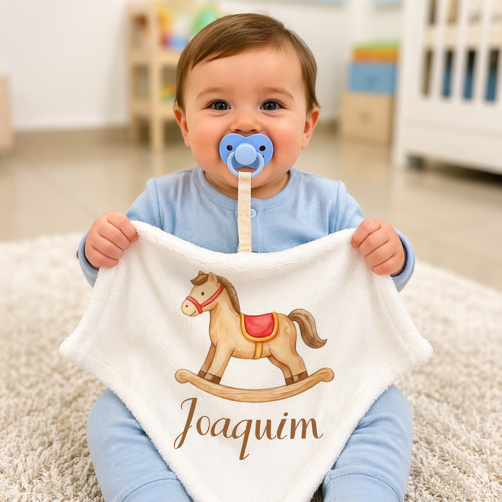 Naninha Bebê com Prendedor de Chupeta Personalizada Nome Estampado Paninho Microfibra