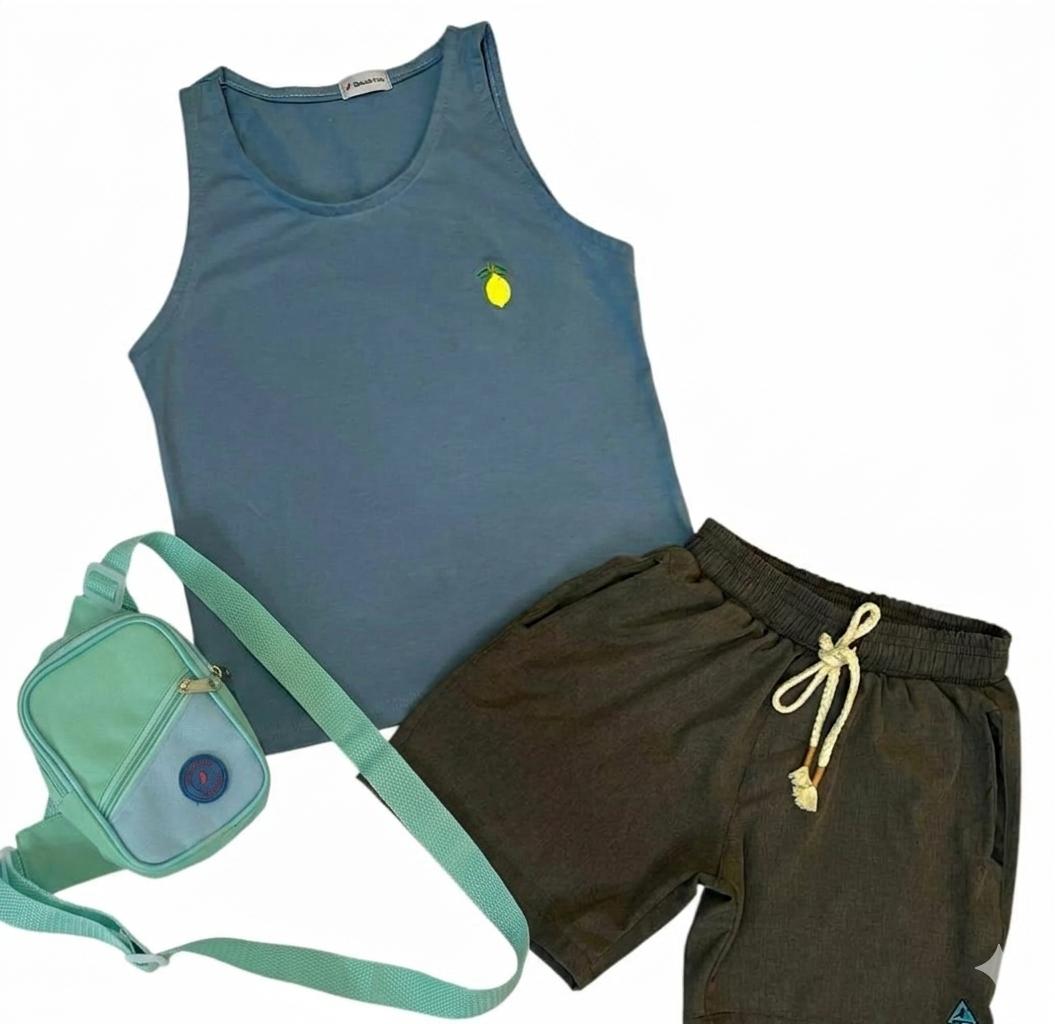 Conjunto Regata e Bermuda com Bolsa Masculino