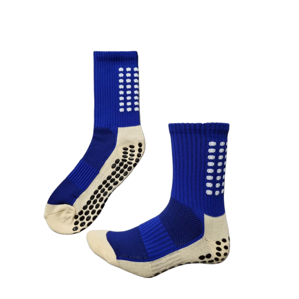 Meia Futebol Antiderrapante Cano Baixo - Azul Escuro com Bolhas em Preto e Branco