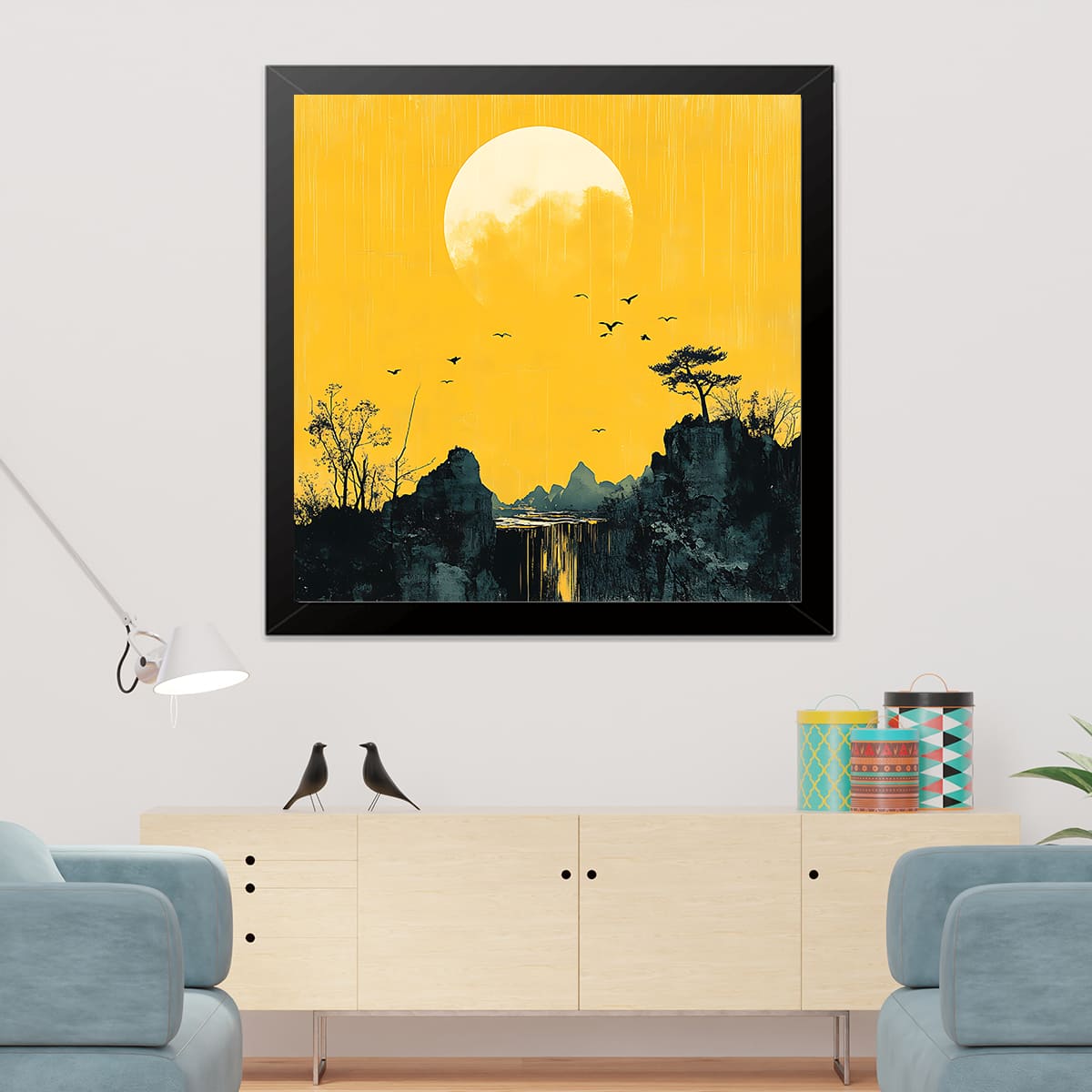 Quadro Decorativo Quadrado 40x40 cm Paisagem Chinesa Whimsical