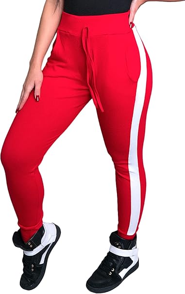 Calça Ribana MVB Modas Moletom Listra Feminina Cintura Alta