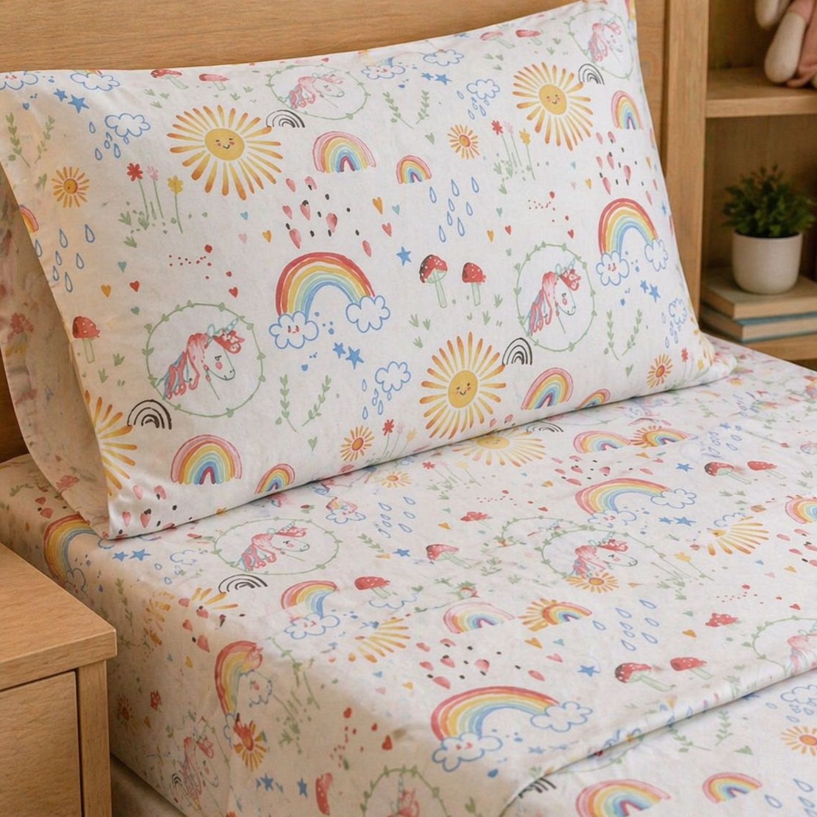 Kit Lençol Infantil Estampado 2 Peças Com Elástico Macio Confortável Ajustável Para Quarto Solteiro