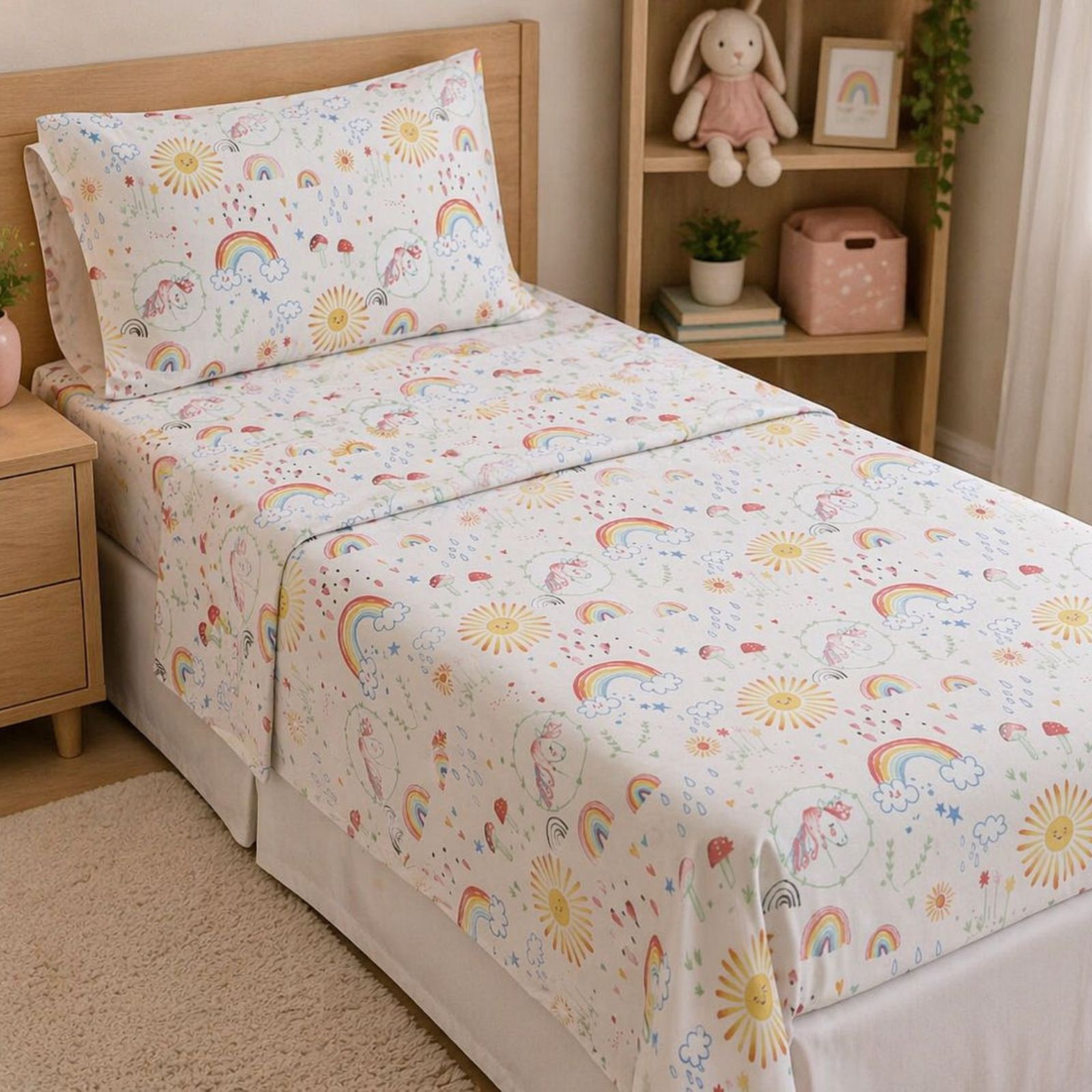 Kit Lençol Infantil Estampado 3 Peças Com Elástico Macio Confortável Ajustável Para Quarto Solteiro