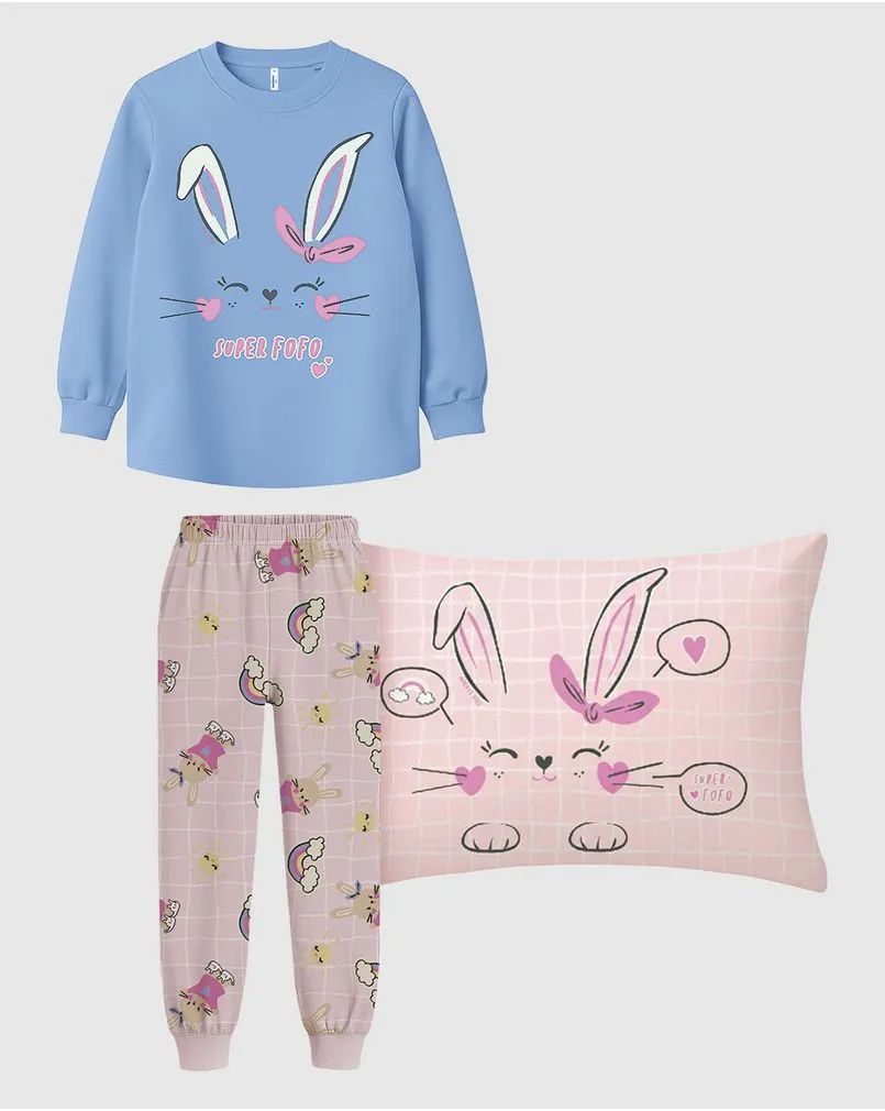 Pijama Longo Infantil Menina Estampa Super Fofo + Fronha Algodão Malwee Kids