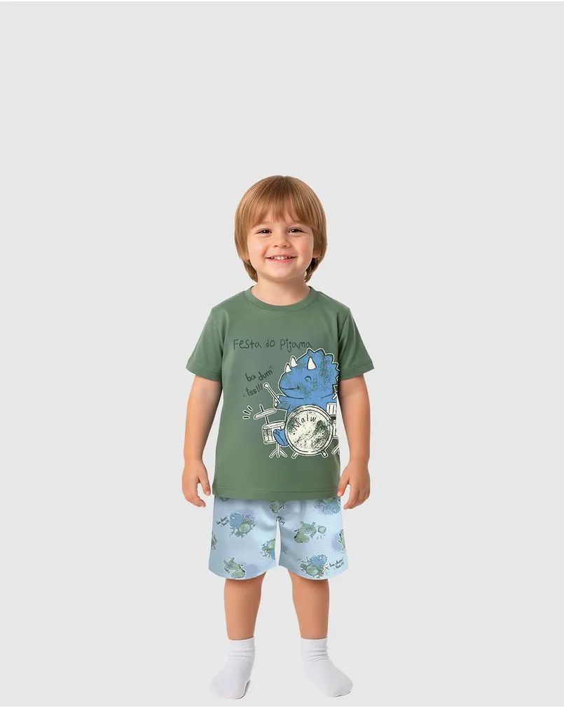 Pijama Curto Dinossauro & Galáxia Brilha no Escuro