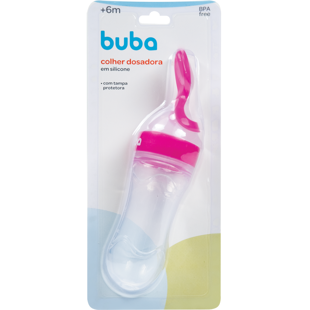 Colher dosadora em silicone com tampa protetora Rosa
