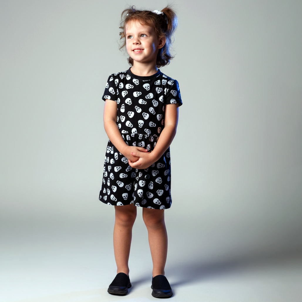 Vestido Infantil Manga Curta - Crânio Preto