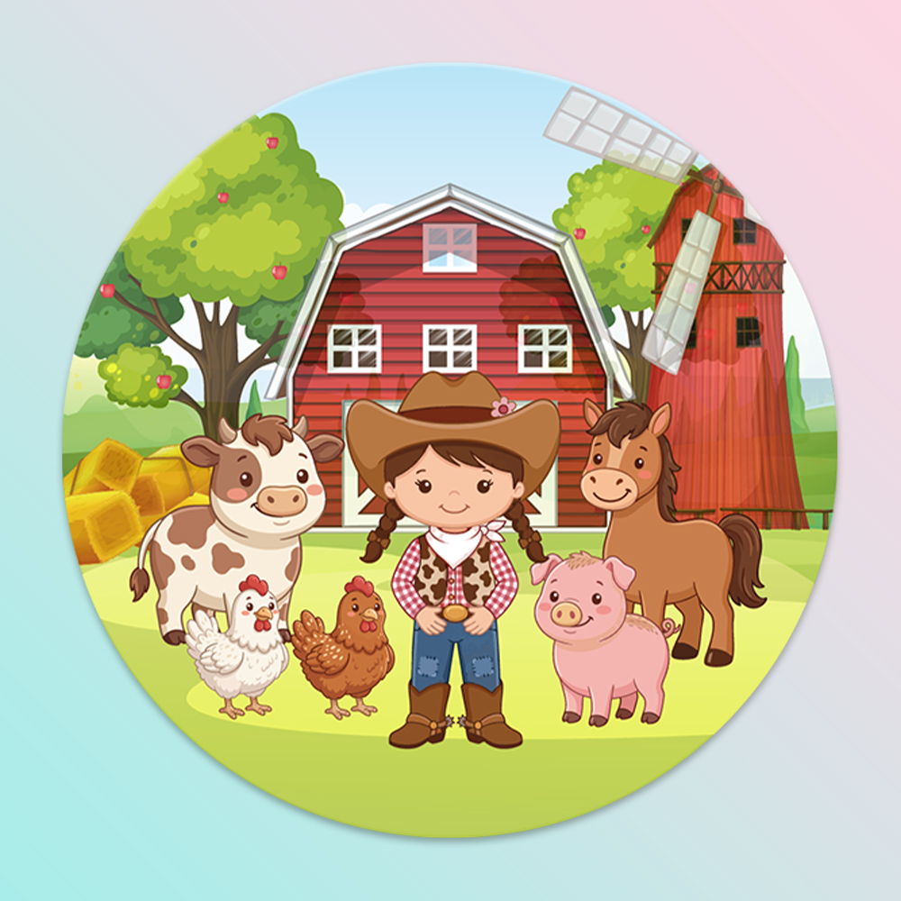 Arte Digital Painel Redondo Fazendinha Menina - Opções Personalizáveis