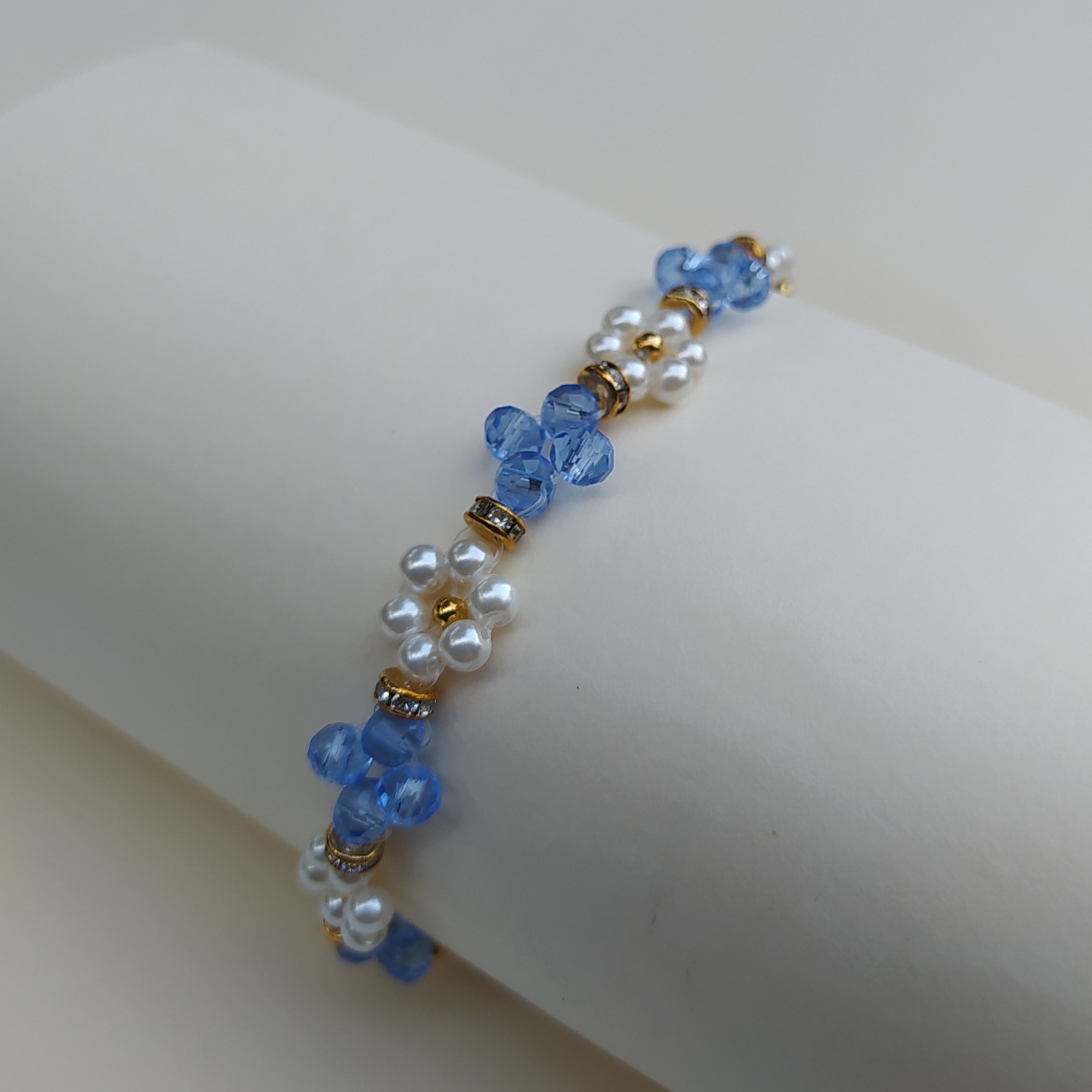 Pulseira Flores Cristais Azuis