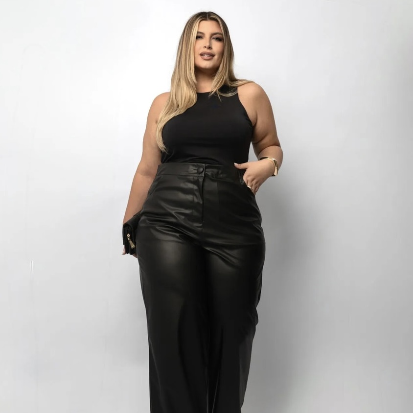 Calça Couro Wide Leg