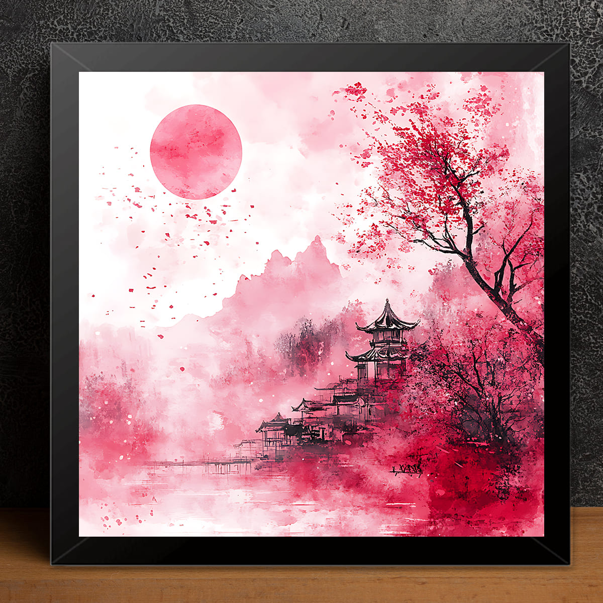 Quadro Decorativo Quadrado 30x30cm Whimsical Oriental Moldura Tradicional