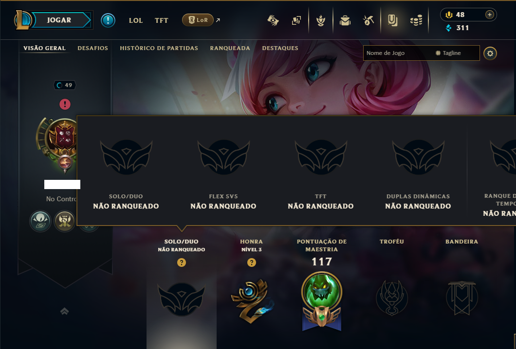 Unranked com 35 Champs e 9 Skins