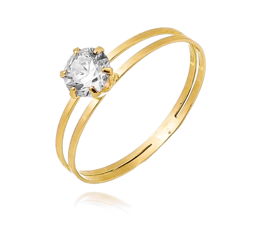 Anel Ouro 18k Solitário C/ Zircônia 5.50mm