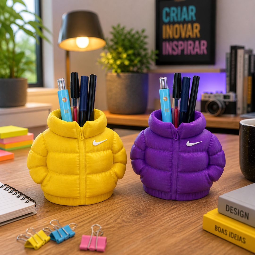 Porta Caneta Jaqueta Puffer Organizador Decorativo