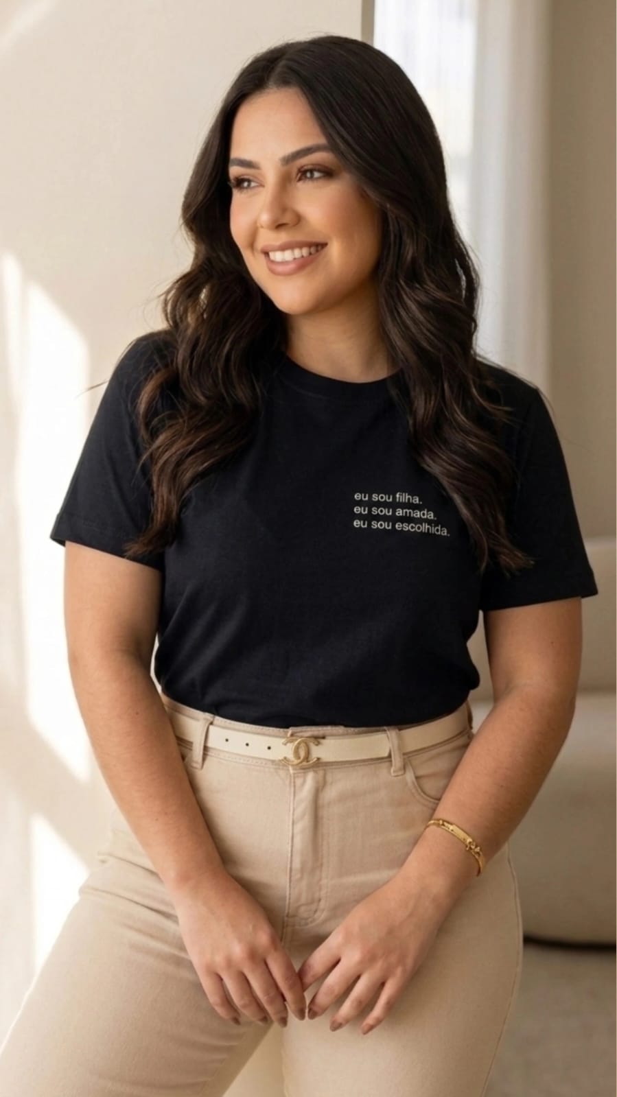 Camiseta feminina cristã Eu sou filha - preto