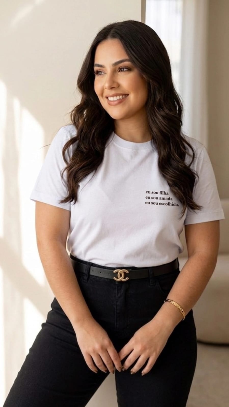 Camiseta feminina cristã Eu sou filha - branco