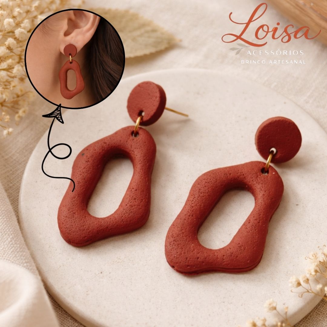 Brinco Serena Terracota Artesanal em Cerâmica Plástica Polymer Clay | Design Orgânico