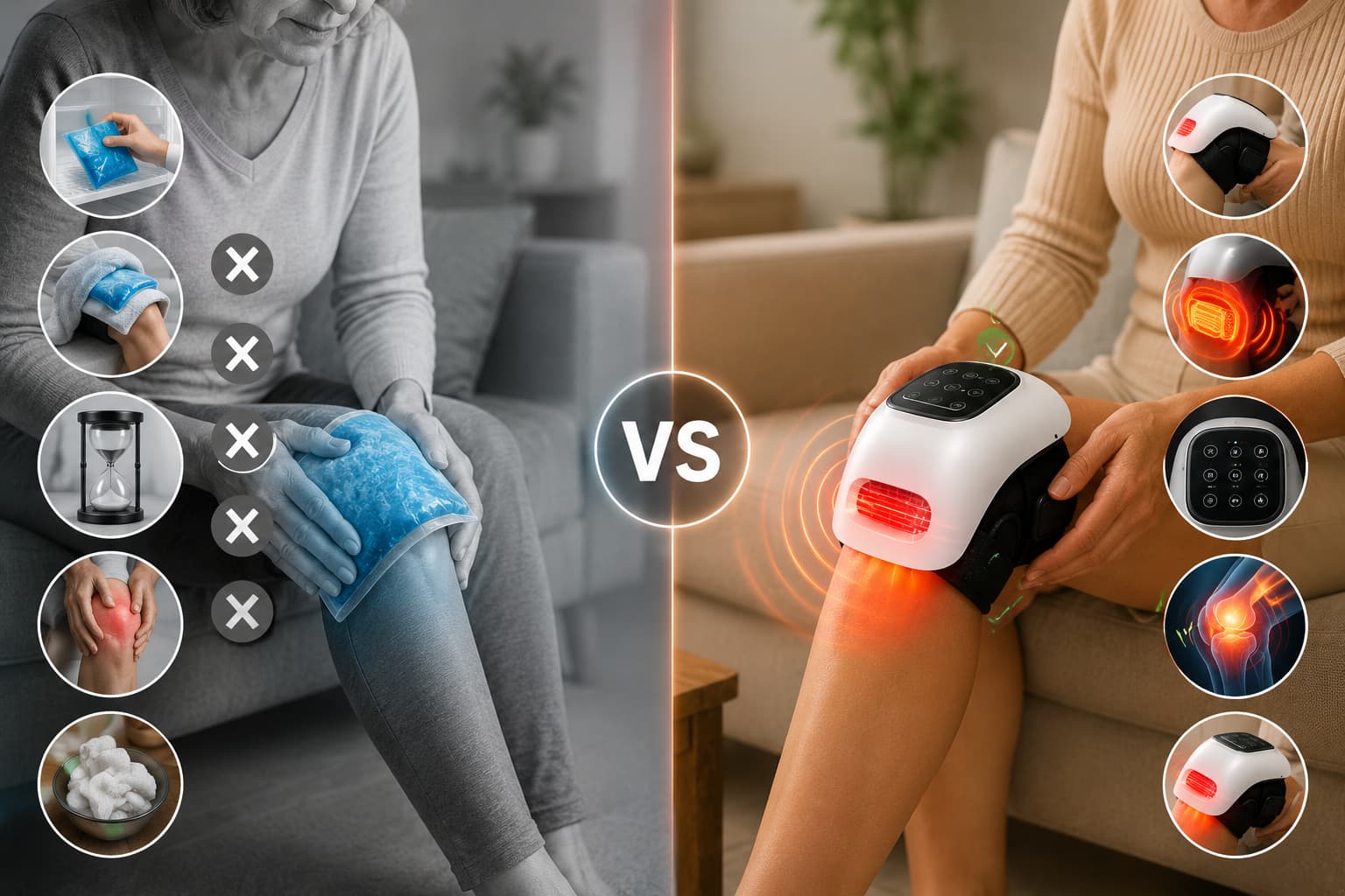 Massageador de joelho com calor e vibração